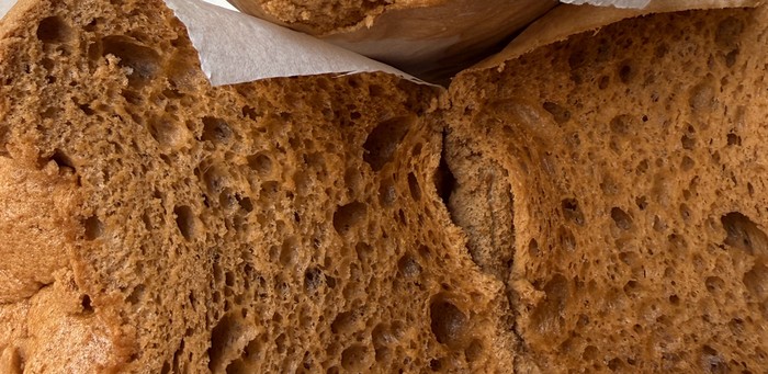 Thai Tea spongie cake, sliced open showing crumb